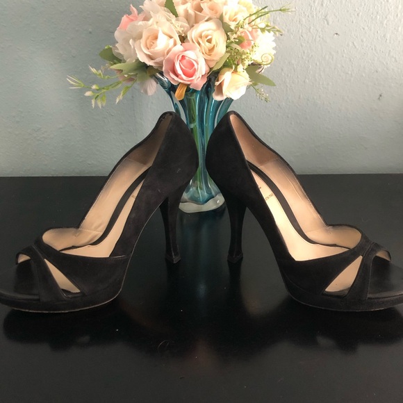 FENDI Black Suede Peep Toe D’Orsay Heels ~ Size 37 IT (7 US) - Picture 3 of 6
